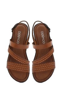 صندل زنانه قهوه‌ای روشن چرم بودروم دری مد