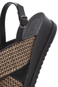 صندل زنانه قهوه‌ای پشت باز سگک‌دار حصیری تخت ضخیم دری مد