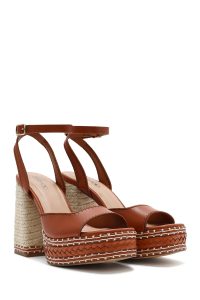 صندل زنانه قهوه‌ای پلتفرم پاشنه ضخیم بلند بنددار دری مد