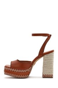 صندل زنانه قهوه‌ای پلتفرم پاشنه ضخیم بلند بنددار دری مد