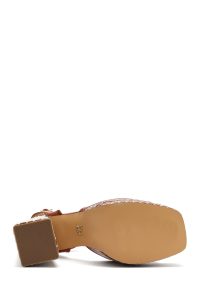 صندل زنانه قهوه‌ای پلتفرم پاشنه ضخیم بلند بنددار دری مد