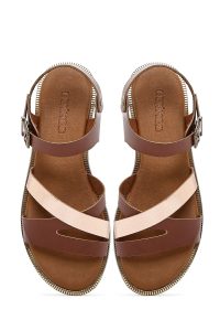 صندل زنانه قهوه‌ای چرم بنددار دری مد