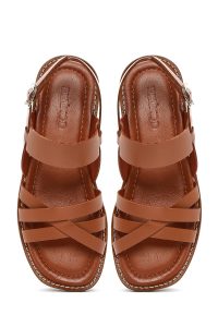 صندل زنانه قهوه‌ای چرم بنددار دری مد