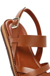 صندل زنانه قهوه‌ای چرم بنددار دری مد