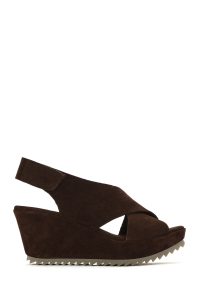 صندل زنانه قهوه‌ای چرم و جیر لژدار پشت‌باز بنددار دری مد