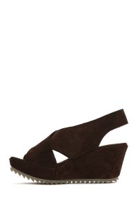 صندل زنانه قهوه‌ای چرم و جیر لژدار پشت‌باز بنددار دری مد