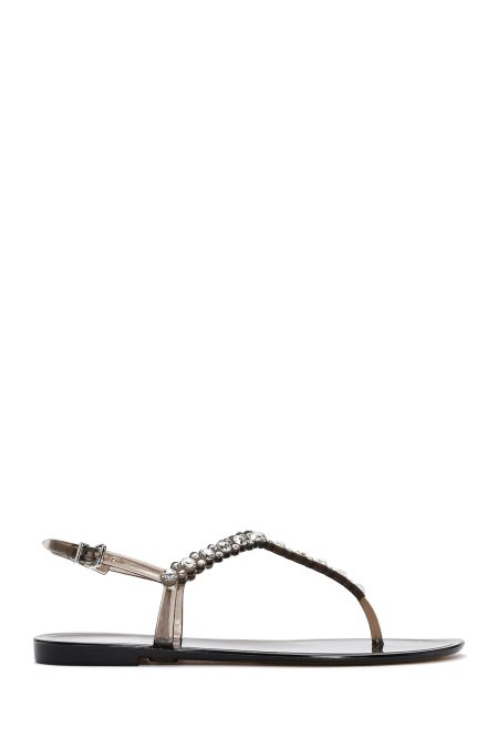 صندل زنانه مشکی انگشتی نگین‌دار ژله‌ای دری مد