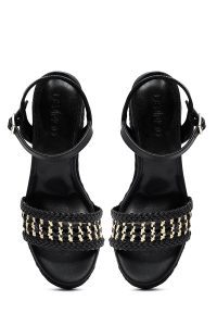 صندل زنانه مشکی بافت‌دار بنددار لژدار اسپادریل دری مد