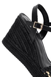 صندل زنانه مشکی بافت‌دار بنددار لژدار اسپادریل دری مد