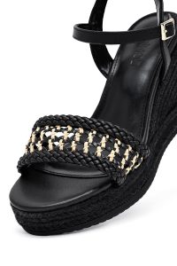 صندل زنانه مشکی بافت‌دار بنددار لژدار اسپادریل دری مد