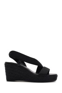 صندل زنانه مشکی بافت‌دار لژدار اسپادریل دری مد