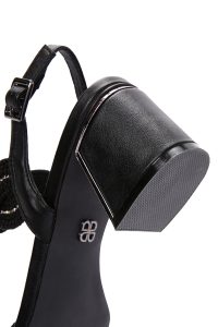 صندل زنانه مشکی بافت‌دار پاشنه کوتاه ضخیم دری مد