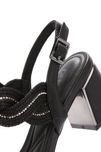 صندل زنانه مشکی بافت‌دار پاشنه کوتاه ضخیم دری مد