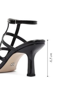 صندل زنانه مشکی براق پاشنه نازک بنددار دری مد