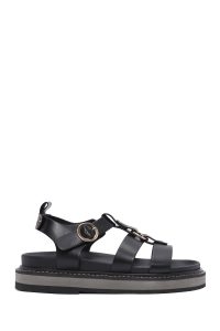 صندل زنانه مشکی بنددار تخت ضخیم دری مد