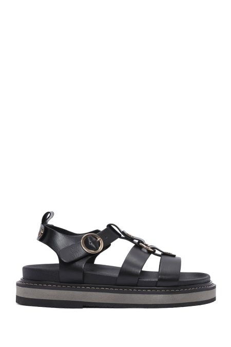 صندل زنانه مشکی بنددار تخت ضخیم دری مد