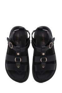 صندل زنانه مشکی بنددار تخت ضخیم دری مد