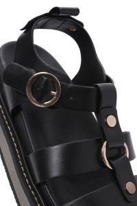 صندل زنانه مشکی بنددار تخت ضخیم دری مد