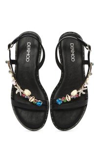 صندل زنانه مشکی بنددار نگین‌دار سگک‌دار دری مد