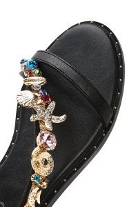 صندل زنانه مشکی بنددار نگین‌دار سگک‌دار دری مد