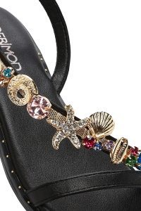 صندل زنانه مشکی بنددار نگین‌دار سگک‌دار دری مد