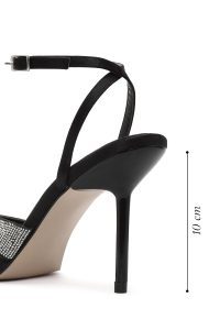 صندل زنانه مشکی بنددار پاشنه بلند نازک نگین‌دار دری مد