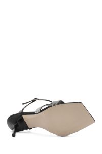 صندل زنانه مشکی بنددار پاشنه بلند نازک نگین‌دار دری مد