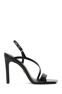 صندل زنانه مشکی بنددار پاشنه بلند نازک ورنی دری مد