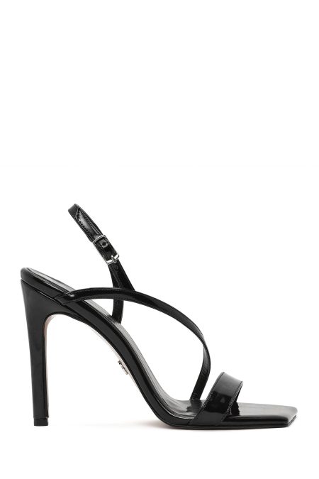 صندل زنانه مشکی بنددار پاشنه بلند نازک ورنی دری مد