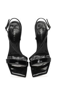 صندل زنانه مشکی بنددار پاشنه بلند نازک ورنی دری مد