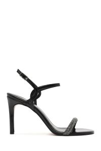 صندل زنانه مشکی بنددار پاشنه بلند نازک نگین‌دار دری مد