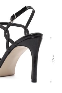 صندل زنانه مشکی بنددار پاشنه بلند نازک نگین‌دار دری مد