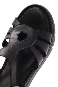 صندل زنانه مشکی بنددار پاشنه لژ راحتی چرم دری مد