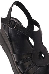 صندل زنانه مشکی بنددار پاشنه لژ راحتی چرم دری مد