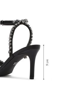 صندل زنانه مشکی بنددار پاشنه نازک نگین‌دار دری مد