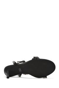 صندل زنانه مشکی بنددار پاشنه نازک نگین‌دار دری مد