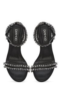 صندل زنانه مشکی بنددار پاشنه نازک نگین‌دار دری مد