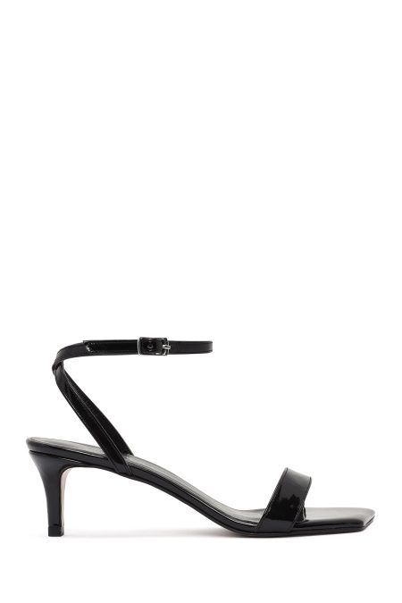 صندل زنانه مشکی بنددار پاشنه کوتاه نازک ورنی دری مد