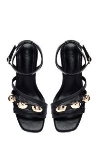 صندل زنانه مشکی بنددار پاشنه‌ضخیم کوتاه دری مد