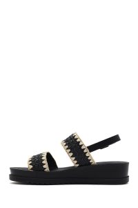 صندل زنانه مشکی بنددار کفی ضخیم حصیری دری مد