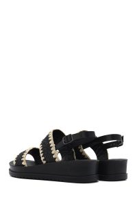 صندل زنانه مشکی بنددار کفی ضخیم حصیری دری مد