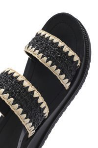 صندل زنانه مشکی بنددار کفی ضخیم حصیری دری مد