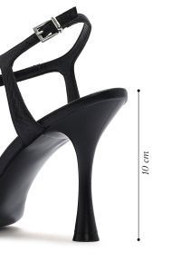 صندل زنانه مشکی بندی طرح‌دار چرم پاشنه نازک بلند دری مد