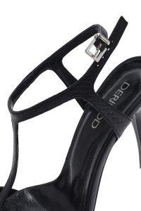 صندل زنانه مشکی بندی طرح‌دار چرم پاشنه نازک بلند دری مد