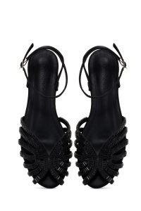 صندل زنانه مشکی بندی نگین‌دار دری مد