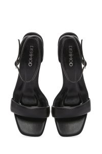 صندل زنانه مشکی بندی پاشنه پهن دری مد