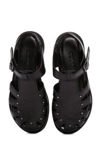 صندل زنانه مشکی بندی چرمی دری مد