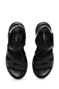 صندل زنانه مشکی بندی چرمی دری مد