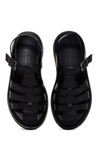 صندل زنانه مشکی بندی چرمی راحتی دری مد