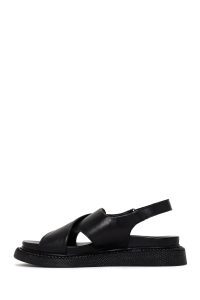 صندل زنانه مشکی بندی چرمی راحتی دری مد